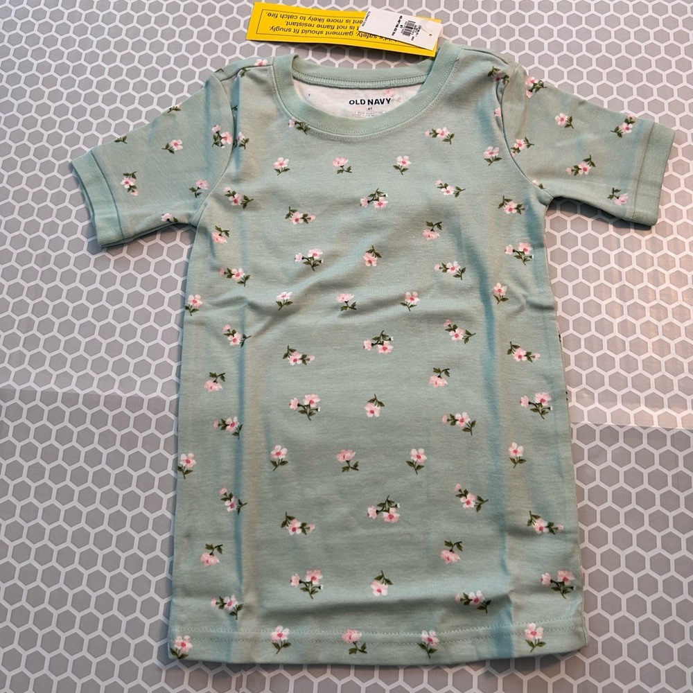 NWT Old Navy Mint Green Floral Short-Sleeve Kids Pajama Set. Size 6T - Picture 2 of 7